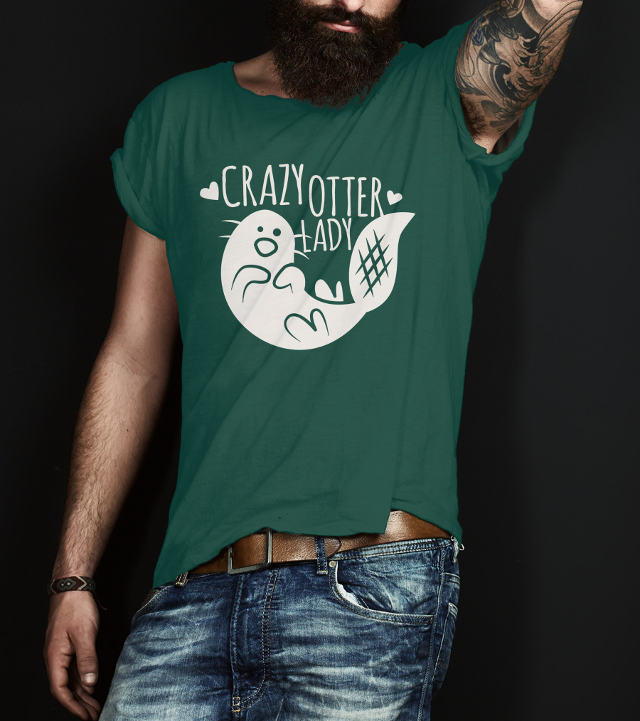 Crazy Otter Lady With Heart Accents T-Shirt