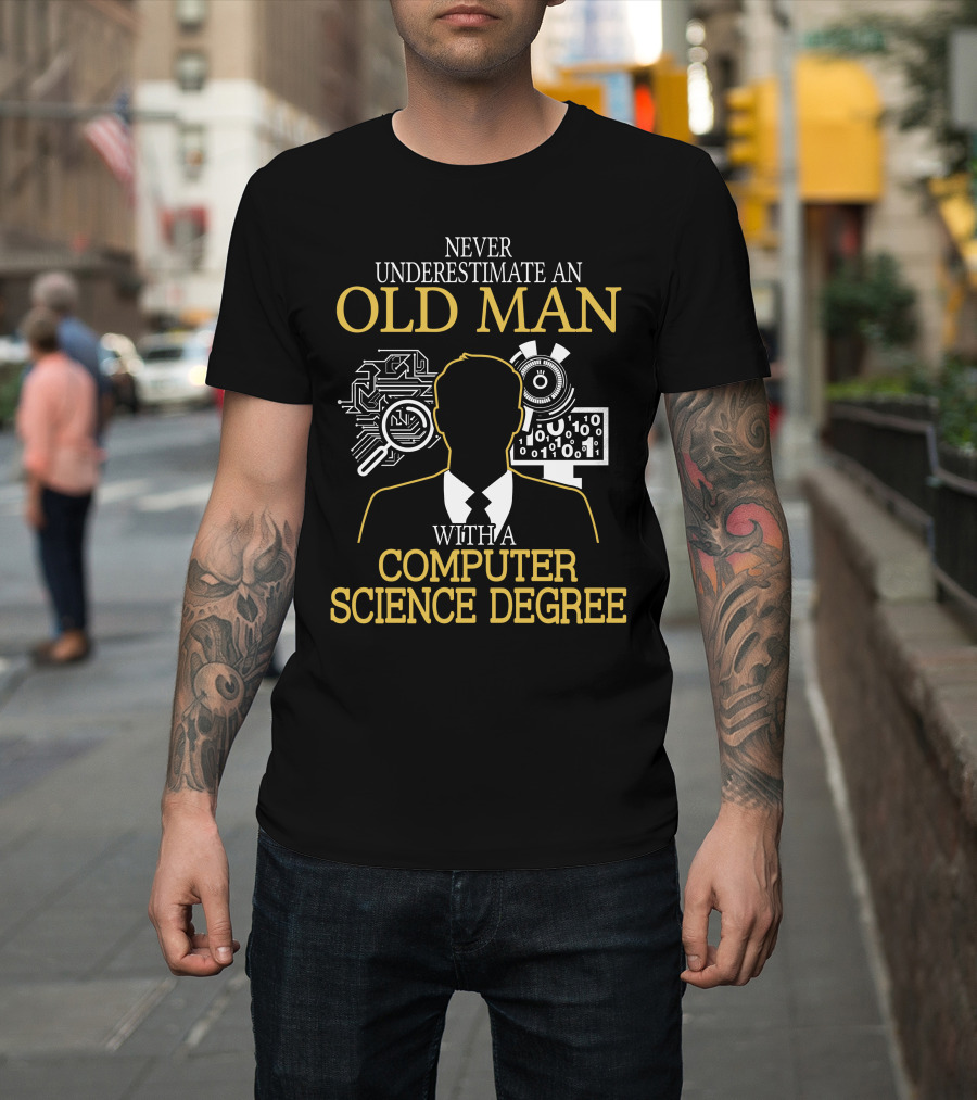 Never Underestimate An Old Man With A Computer Science Degree Circuit Binary Magnifying Glass T-Shirt