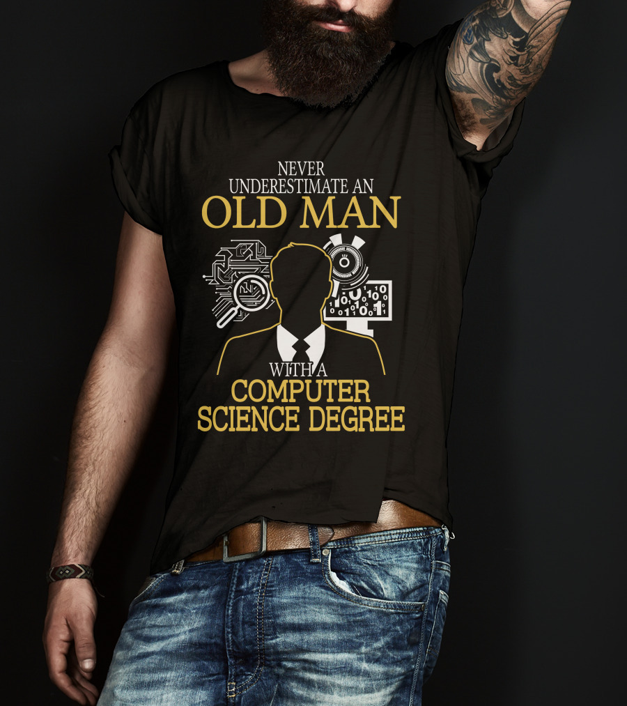 Never Underestimate An Old Man With A Computer Science Degree Circuit Binary Magnifying Glass T-Shirt