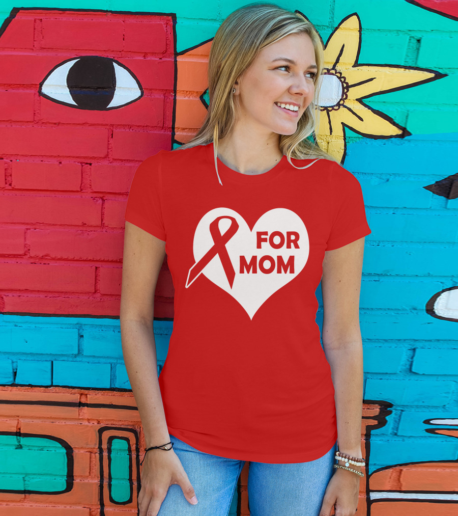 For Mom Red Ribbon Awareness Heart T-Shirt