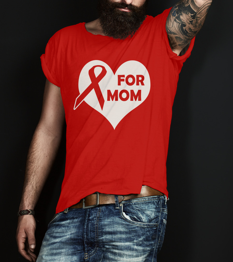 For Mom Red Ribbon Awareness Heart T-Shirt