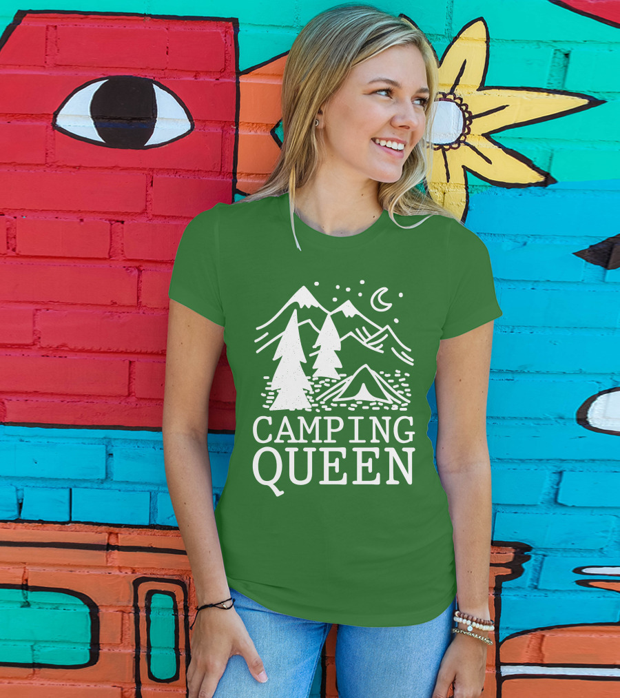 Camping Queen Mountain Tent Moon Forest Adventure T-Shirt