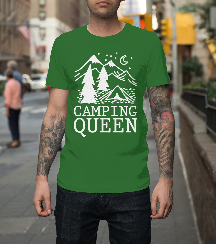 Camping Queen Mountain Tent Moon Forest Adventure T-Shirt