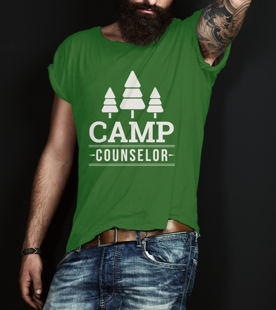 CAMP COUNSELOR Tree Icon Green Background T-Shirt