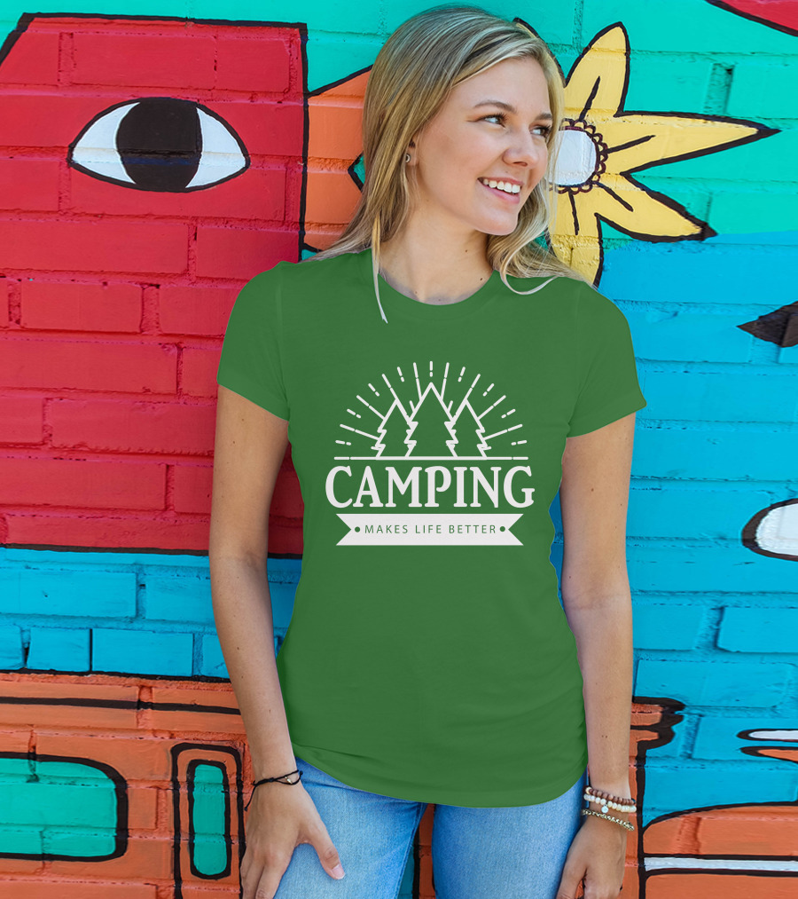 Camping Makes Life Better With Forest Trees And Radiant Sunburst T-Shirt
