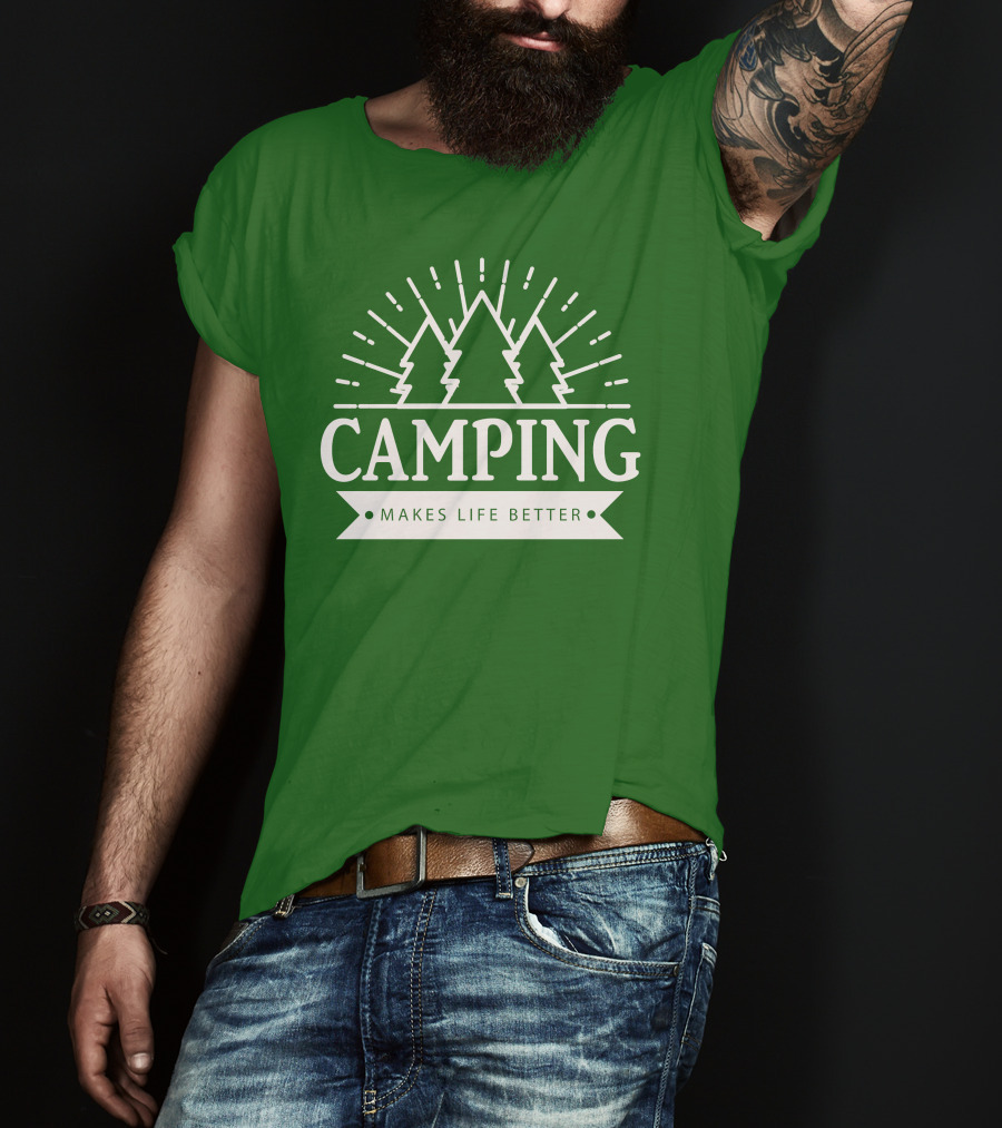 Camping Makes Life Better With Forest Trees And Radiant Sunburst T-Shirt