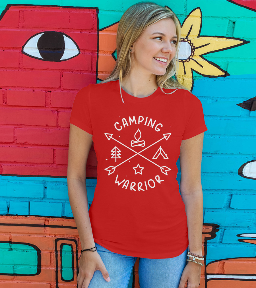 Camping Warrior Arrows Fire Tent Tree Star T-Shirt