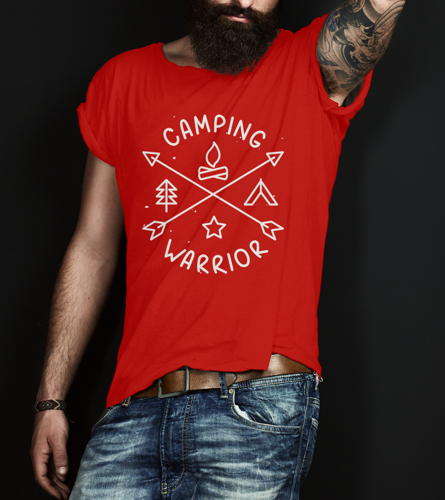 Camping Warrior Arrows Fire Tent Tree Star T-Shirt