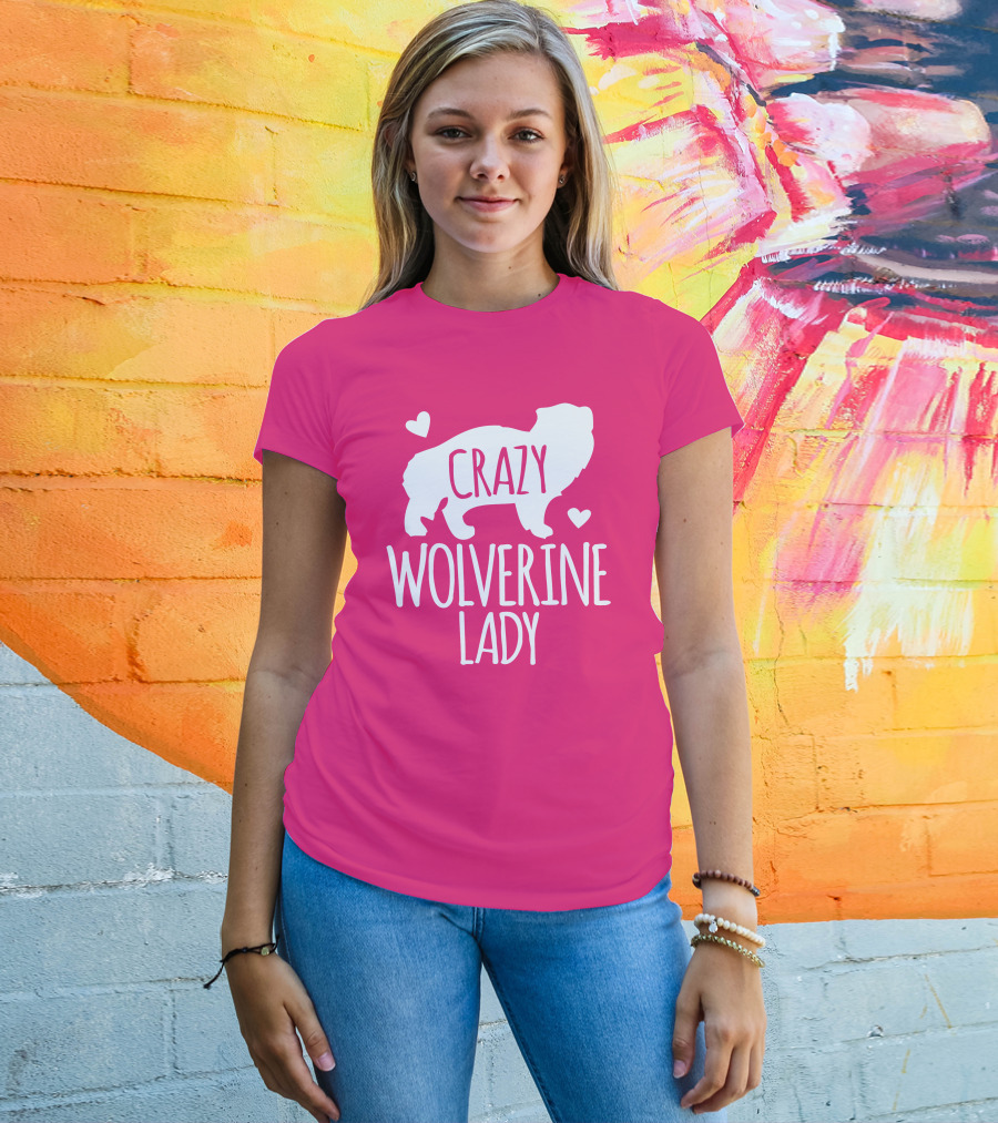 Crazy Wolverine Lady Silhouette With Hearts T-Shirt