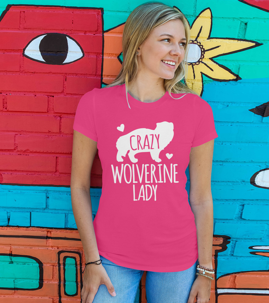 Crazy Wolverine Lady Silhouette With Hearts T-Shirt