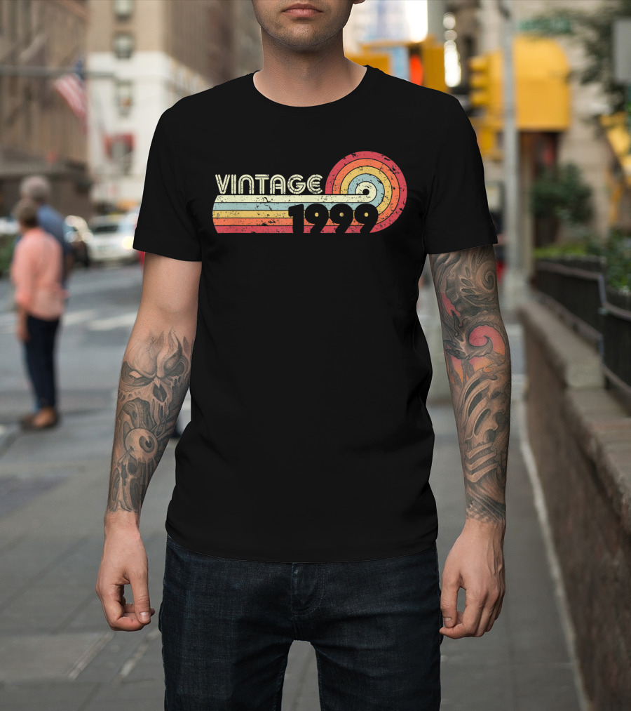 Vintage 1999 Retro Colorful Circle Stripes T-Shirt