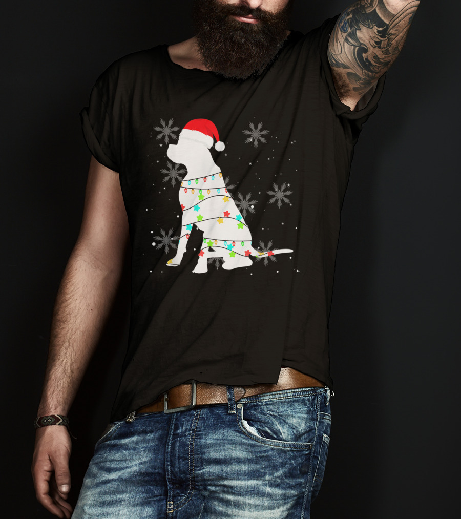 Christmas Lights Boxer Santa Hat Snowflakes T-Shirt
