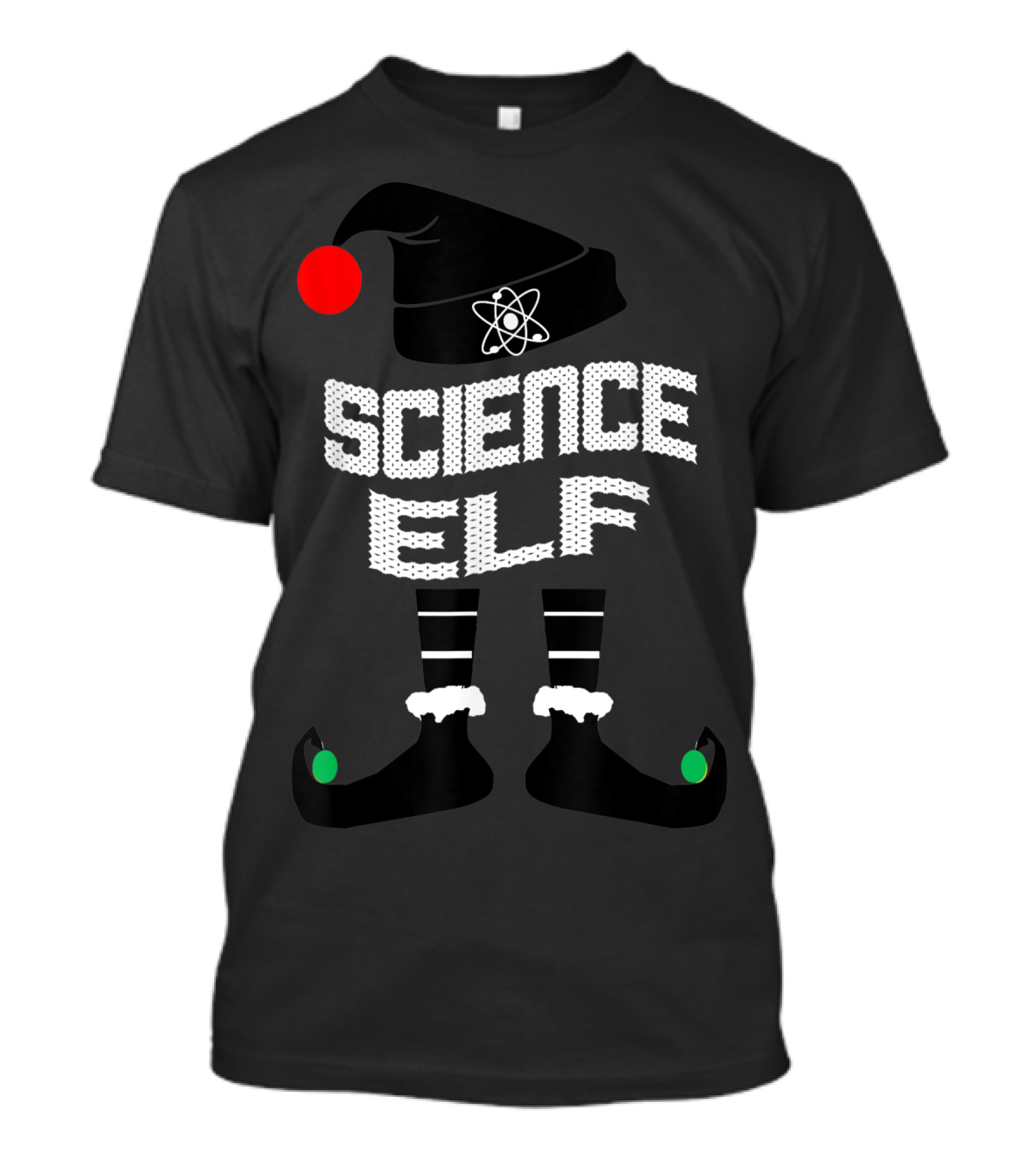 Science Elf Christmas Costume With Atom Hat And Striped Socks T-Shirt