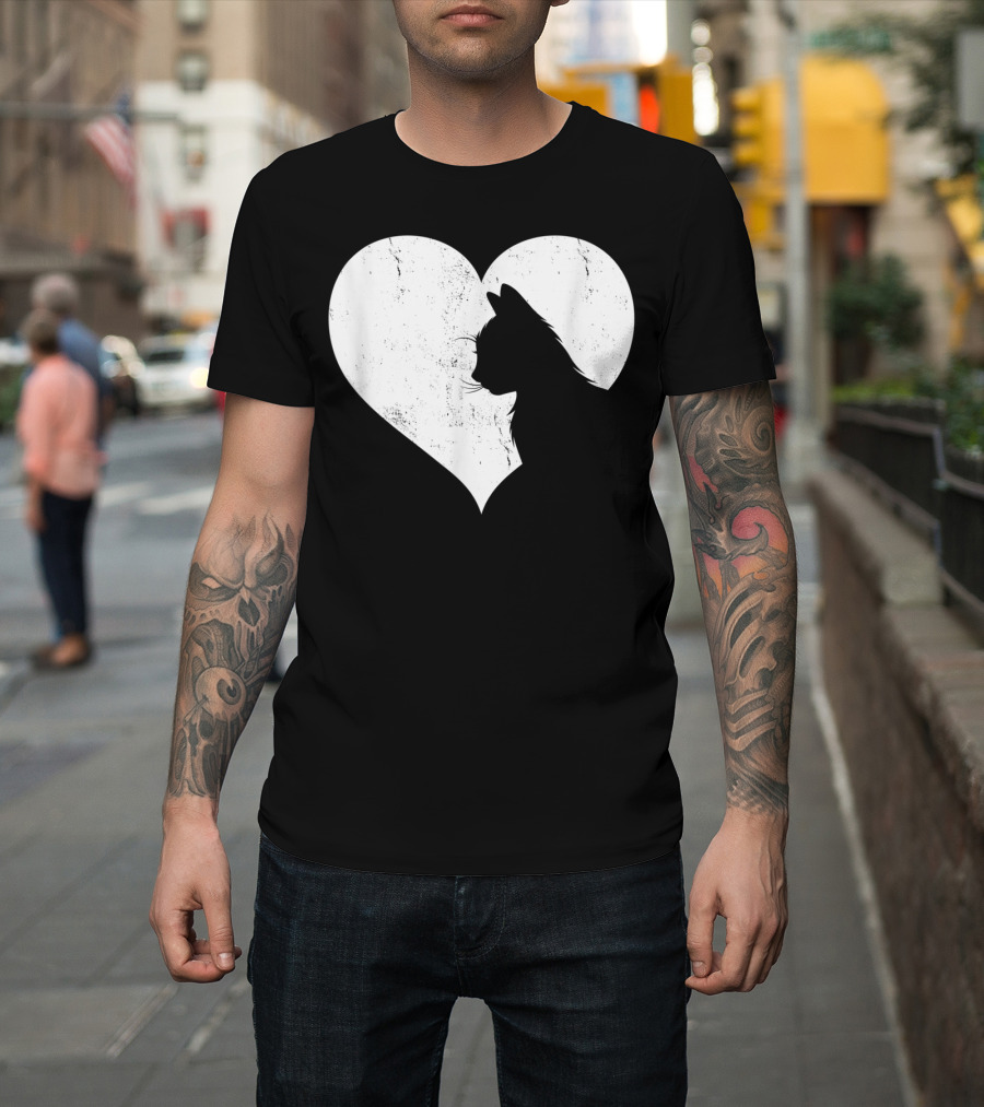 Cute Cat Heart Silhouette for Cat Lovers T-Shirt
