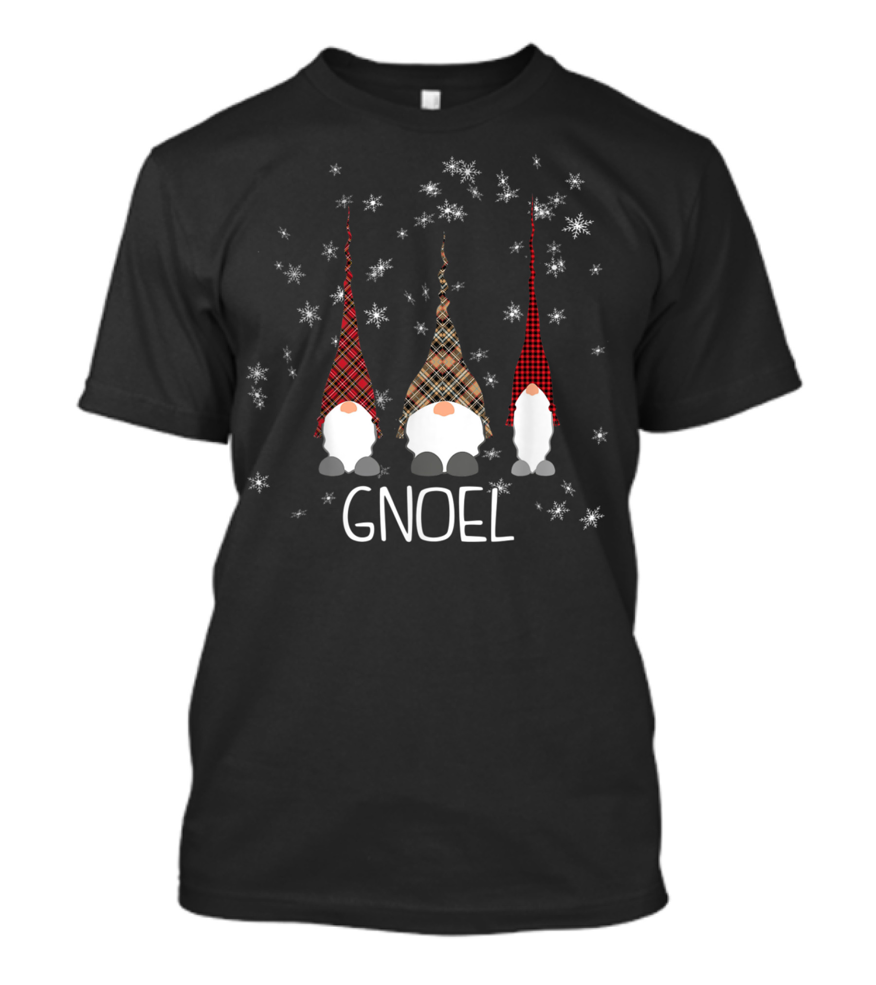 Funny Christmas Gnoel Gnomes With Plaid Hats And Snowflakes T-Shirt