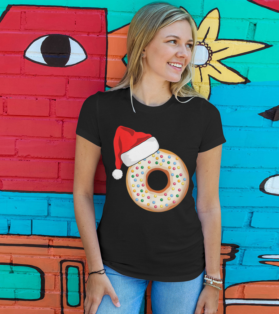Funny Donut Santa Hat With Sprinkles T-Shirt
