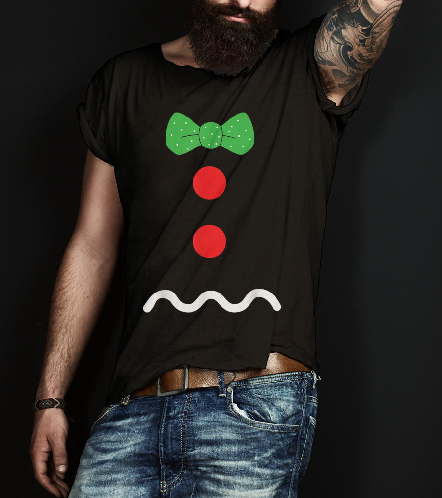 Funny Gingerbread Man Christmas Holiday Bow Tie Buttons T-Shirt