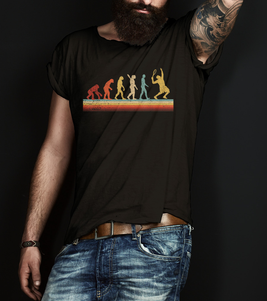 Funny Tennis Evolution Ape To Player Retro Tennis Racket T-Shirt