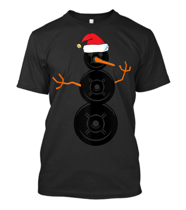 Funny Santa Hat Weightlifting Snowman Barbell T-Shirt