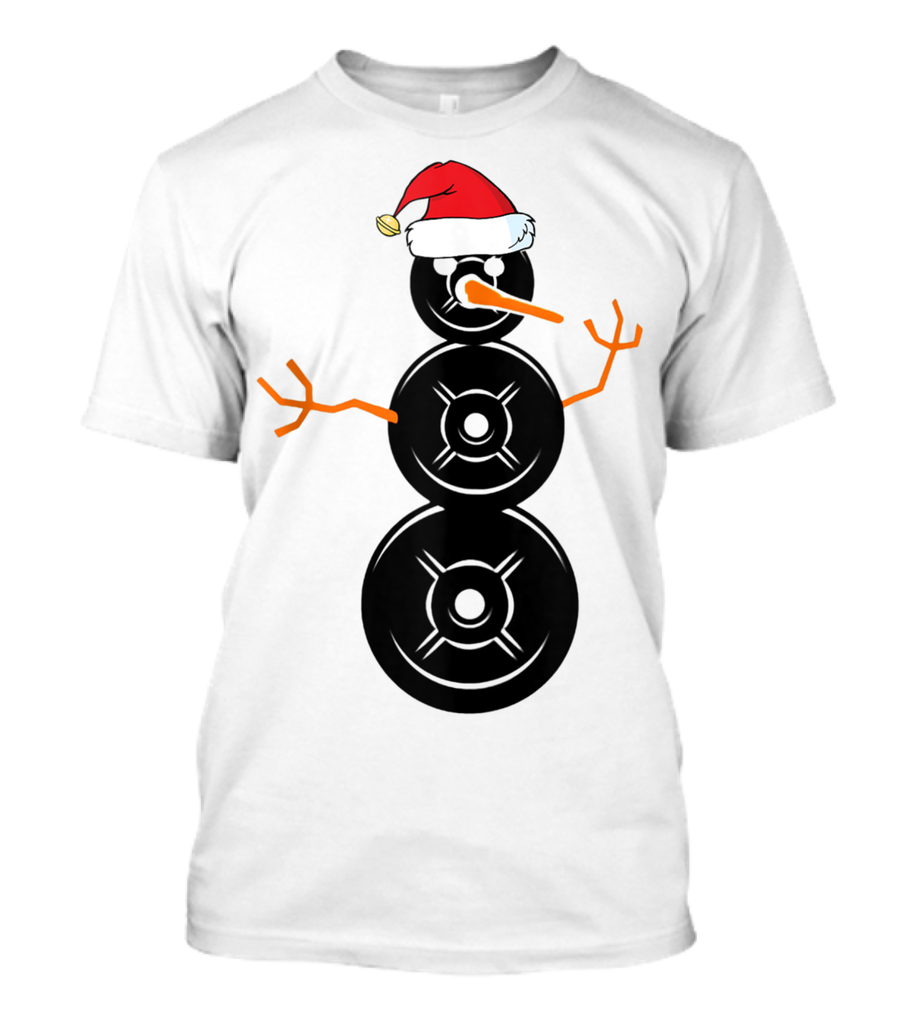 Funny Santa Hat Weightlifting Snowman Barbell T-Shirt