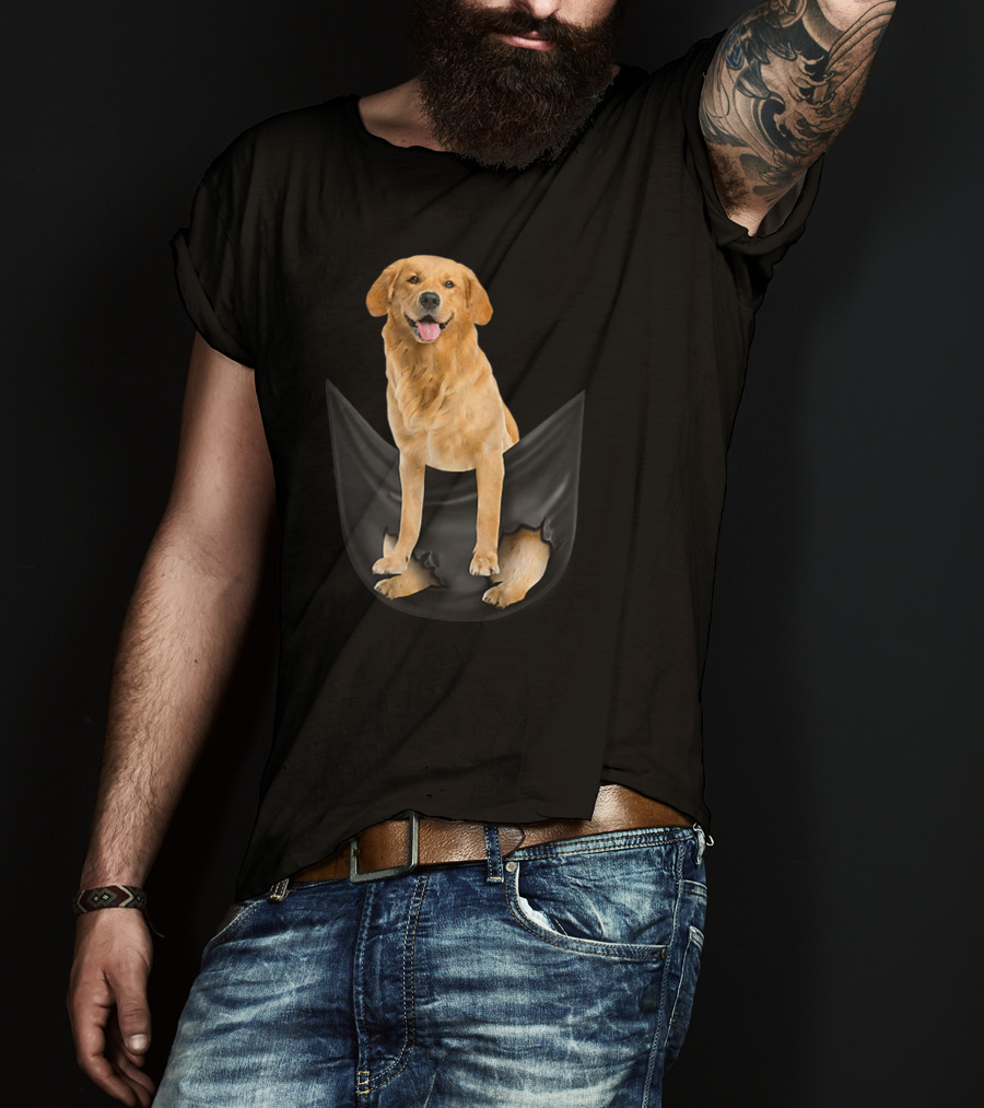 Golden Retriever In Black Pocket T-Shirt
