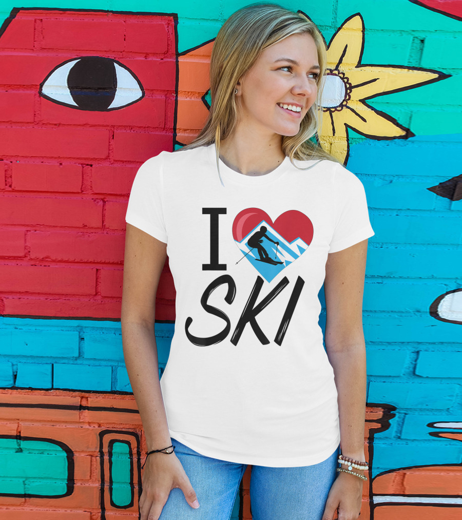 I Love Skiing With Heart And Skier T-Shirt