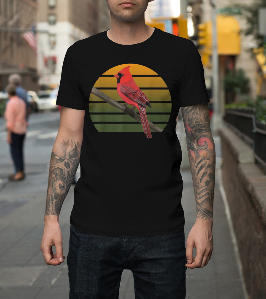 Jzbirds Northern Cardinal Bird Animal Vintage Sunset Circle T-Shirt