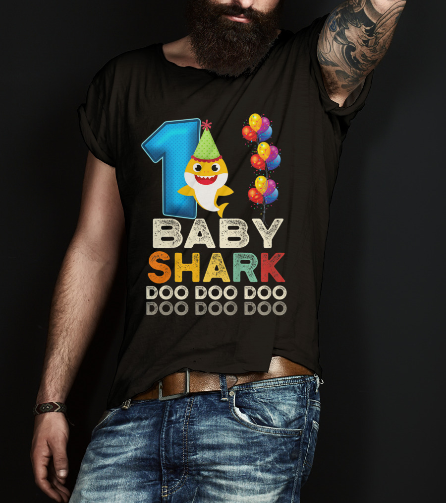 1 Baby Shark Doo Doo Doo Kids 1st Birthday Son Daughter T-Shirt