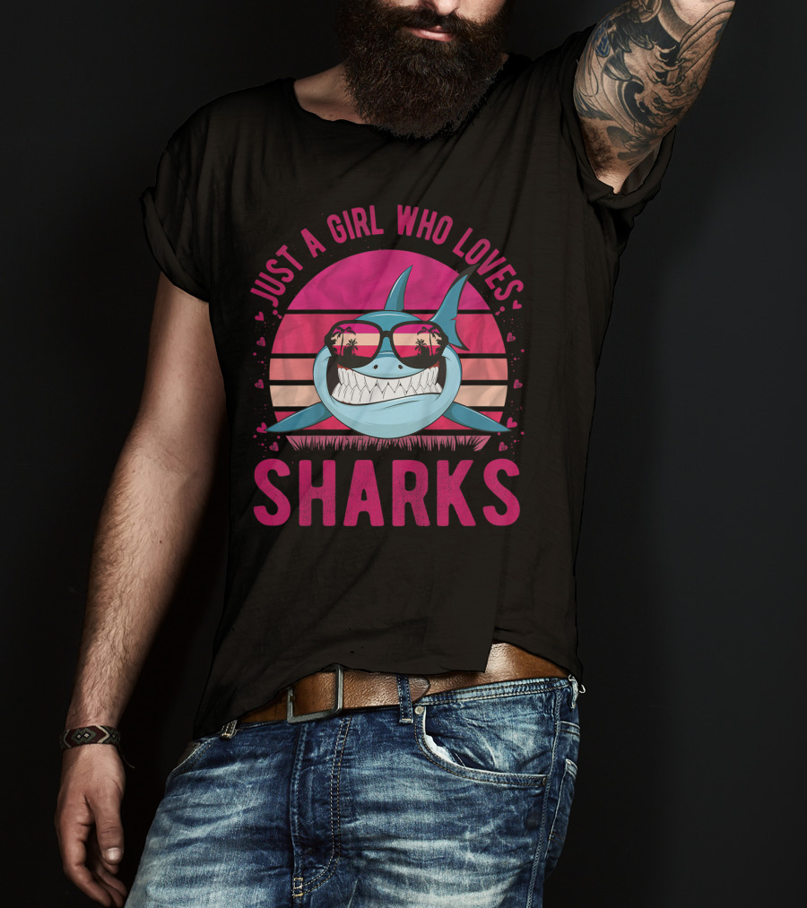 Just A Girl Who Loves Sharks Retro Sunset T-Shirt