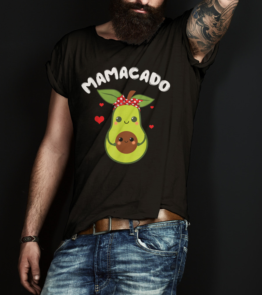Mamacado Cute Avocado Pregnant With Hearts And Polka Dot Bow T-Shirt
