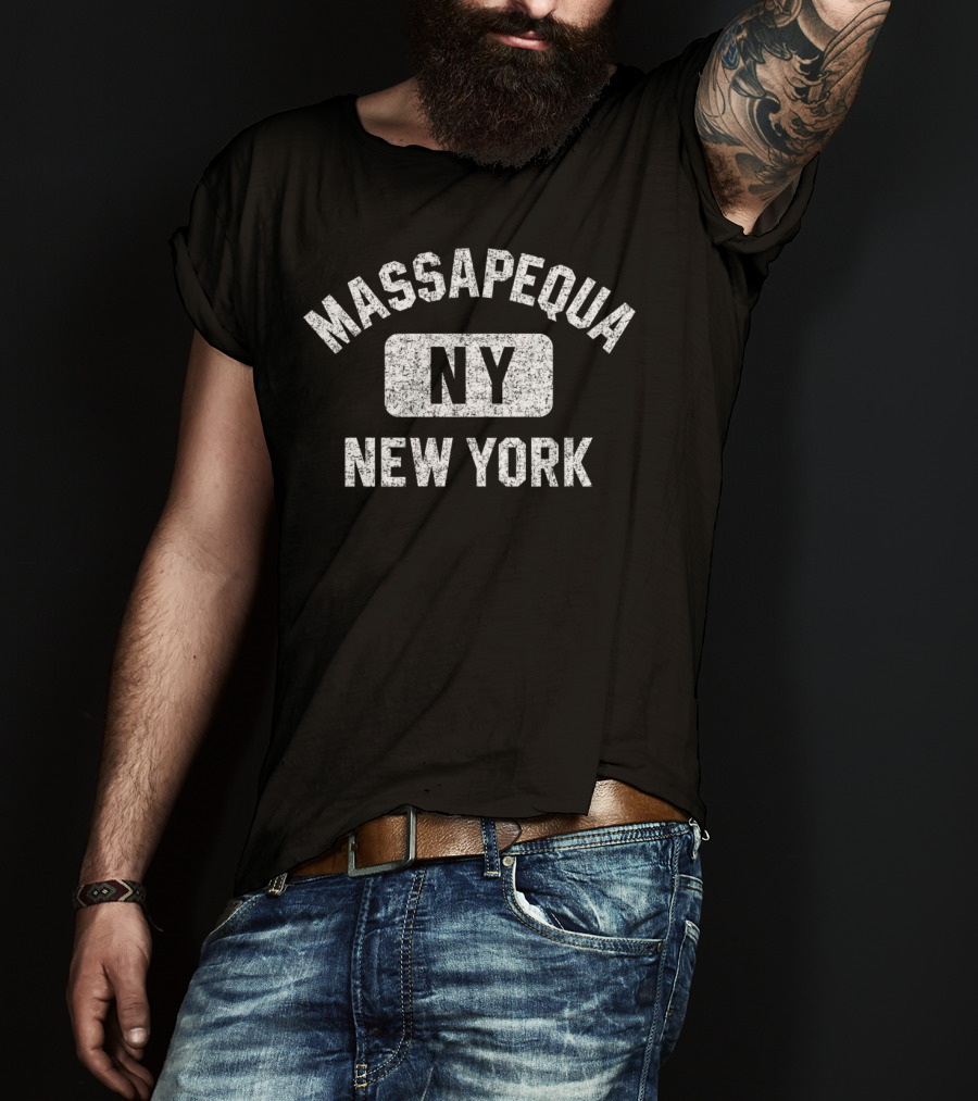 Massapequa New York NY Gym Style Distressed White T-Shirt