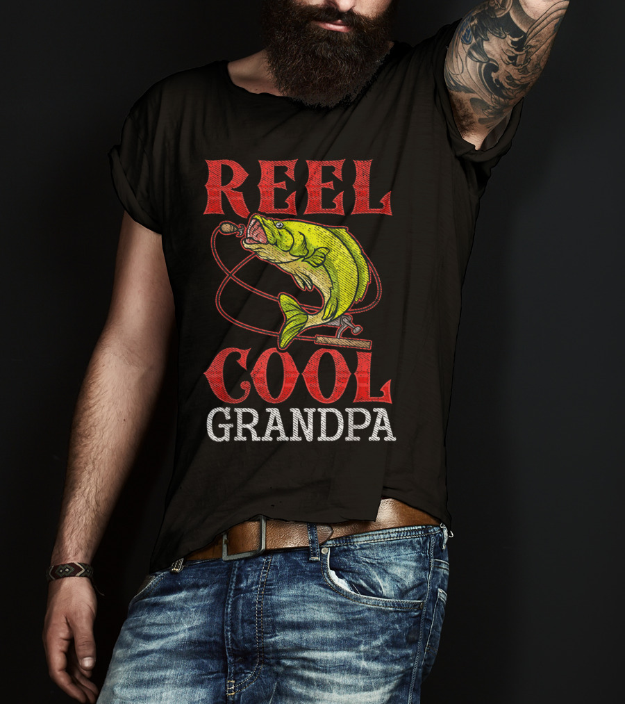 Reel Cool Grandpa Fishing Lover Bass Catcher T-Shirt