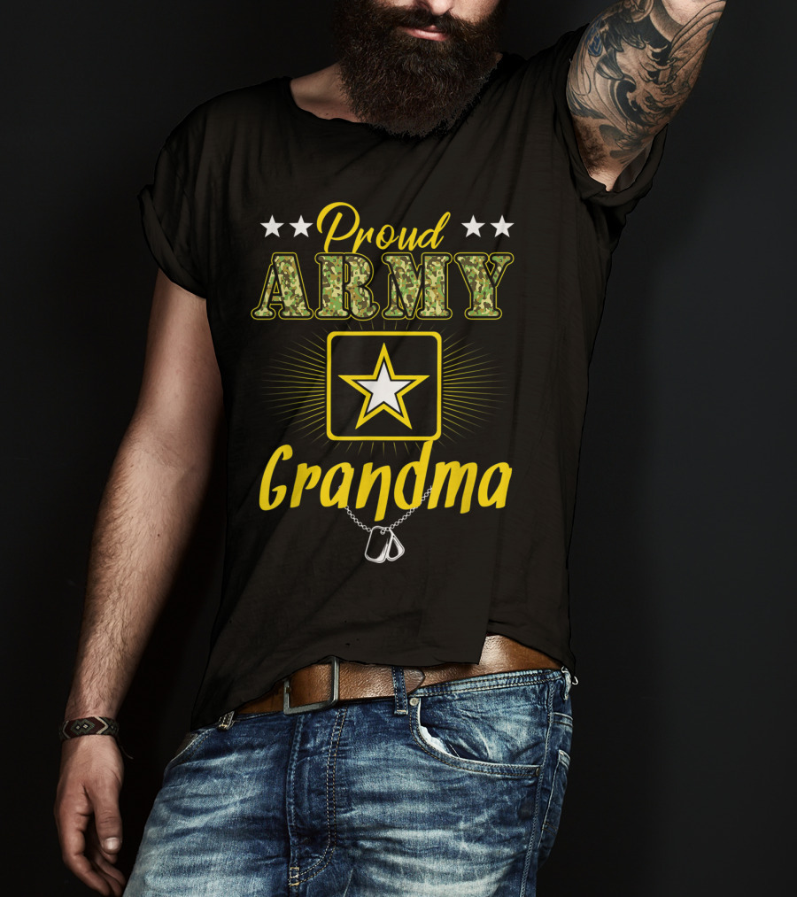 Proud Army Grandma Military Star Emblem Dog Tags T-Shirt