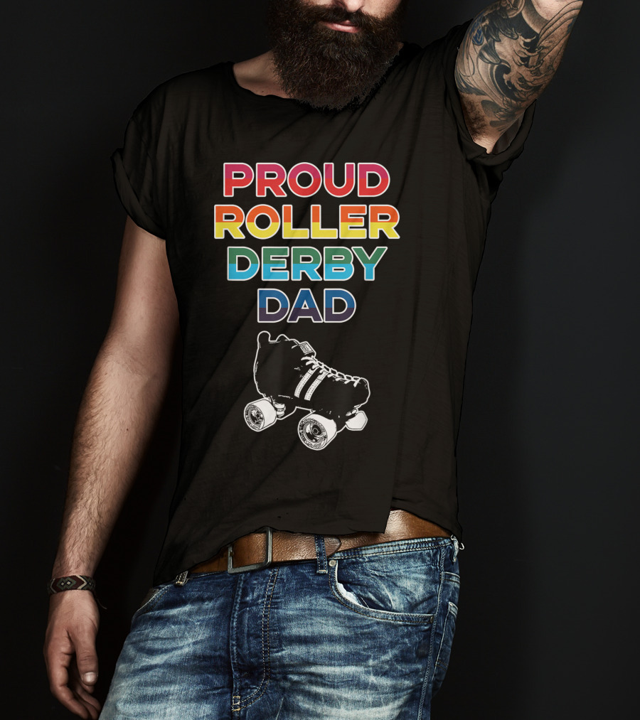 Proud Roller Derby Dad Pride Colorful Roller Skate T-Shirt