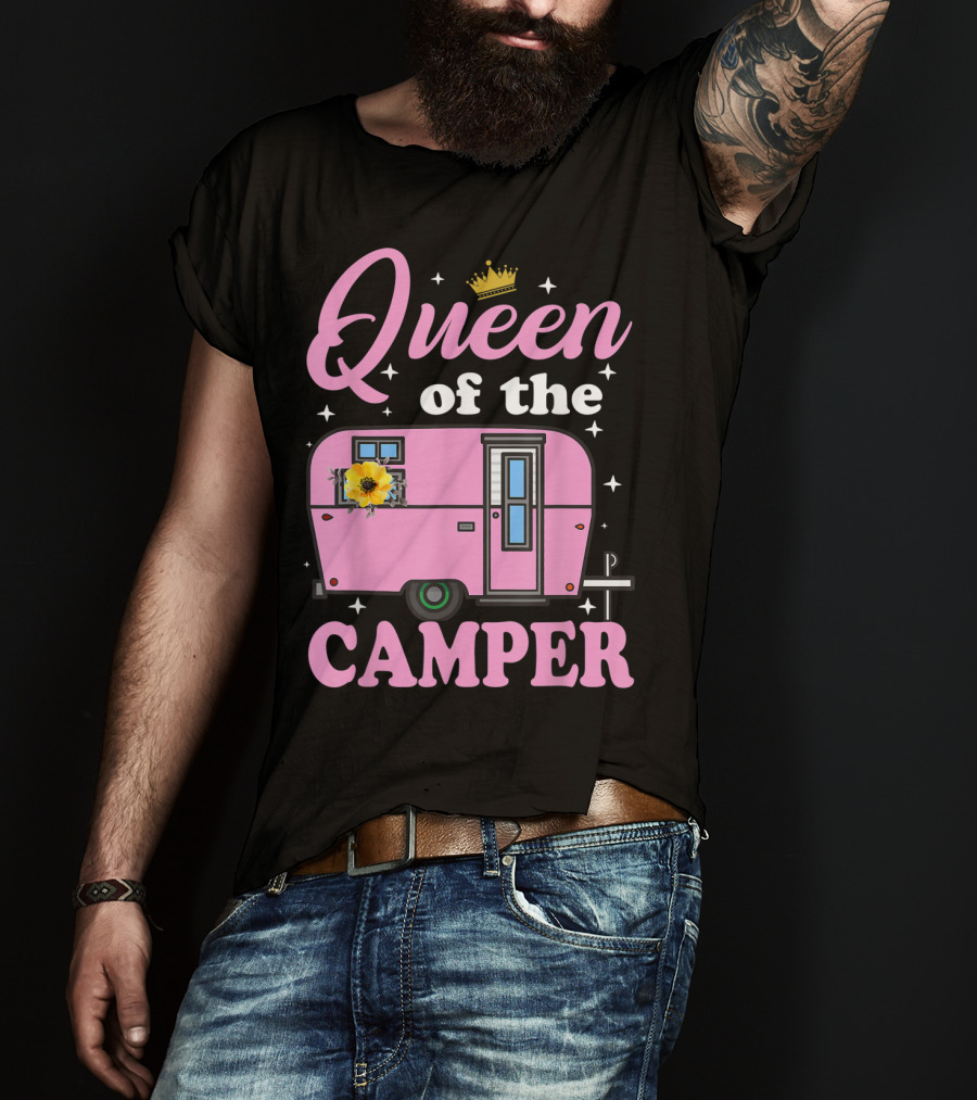 Queen Of The Camper Crowned Floral Retro Caravan Camping Outdoor T-Shirt
