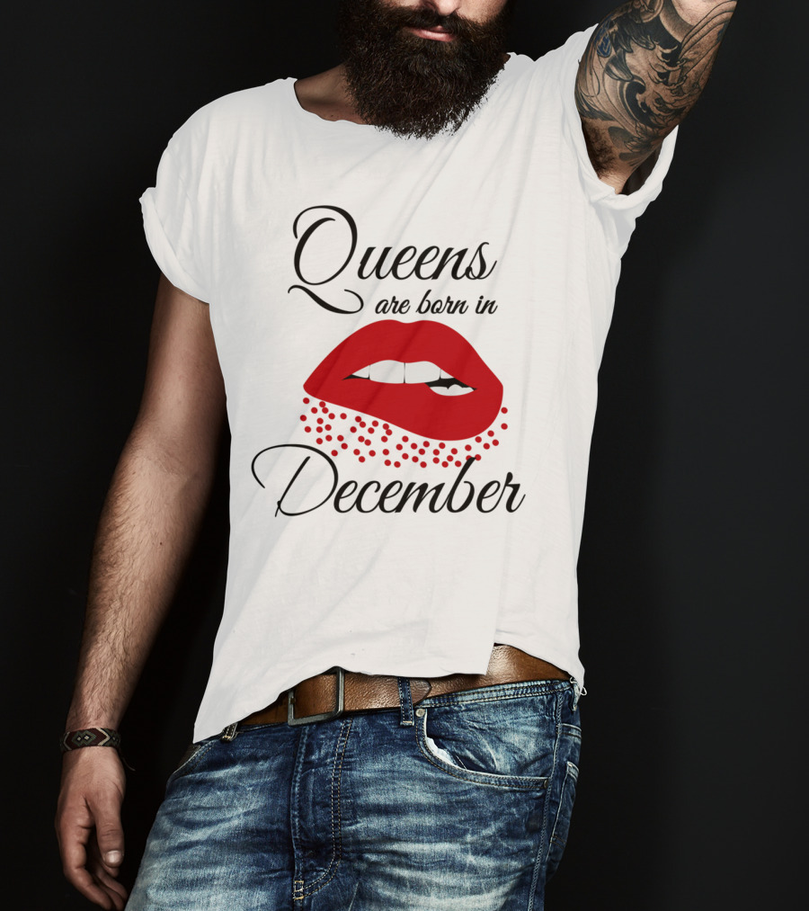 Queens Are Born In December Bold Red Lips T-Shirt