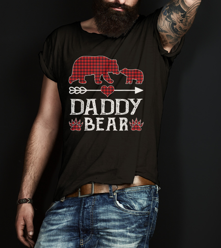 Daddy Bear Red Plaid Bears Heart Arrow Paw Prints T-Shirt