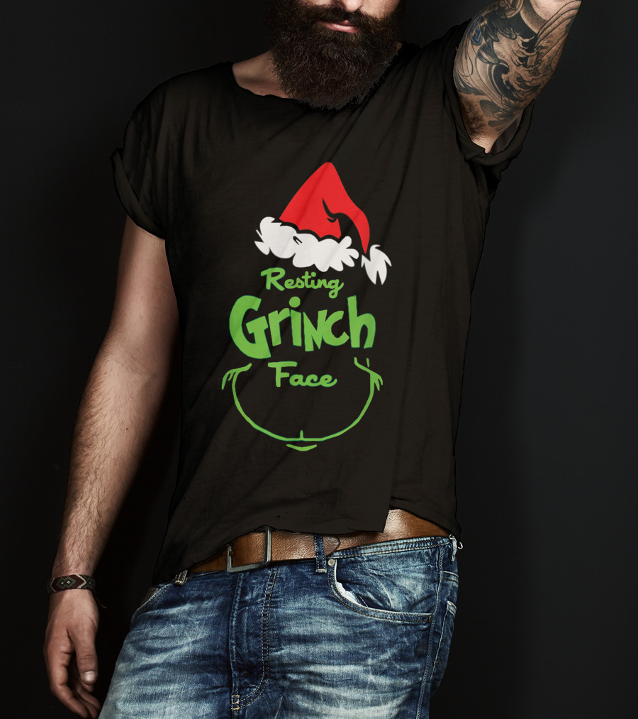 Resting Grinch Face Santa Hat Raglan Baseball T-Shirt