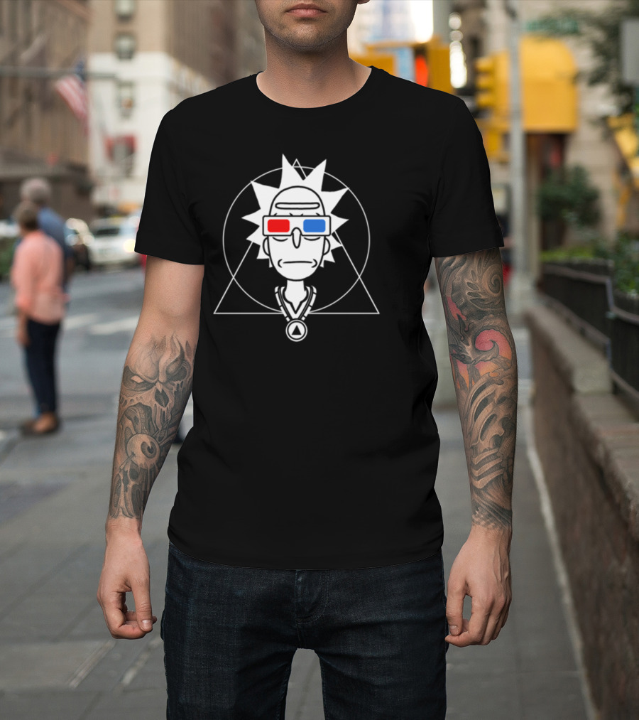 Rick And Morty Spiritual Rick 3D Glasses Geometric Line T-Shirt