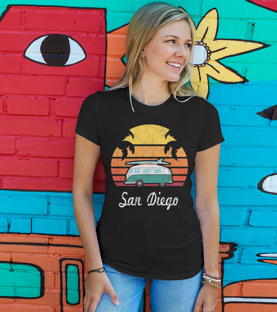 San Diego California Vintage Van Palm Sunset Souvenir T-Shirt