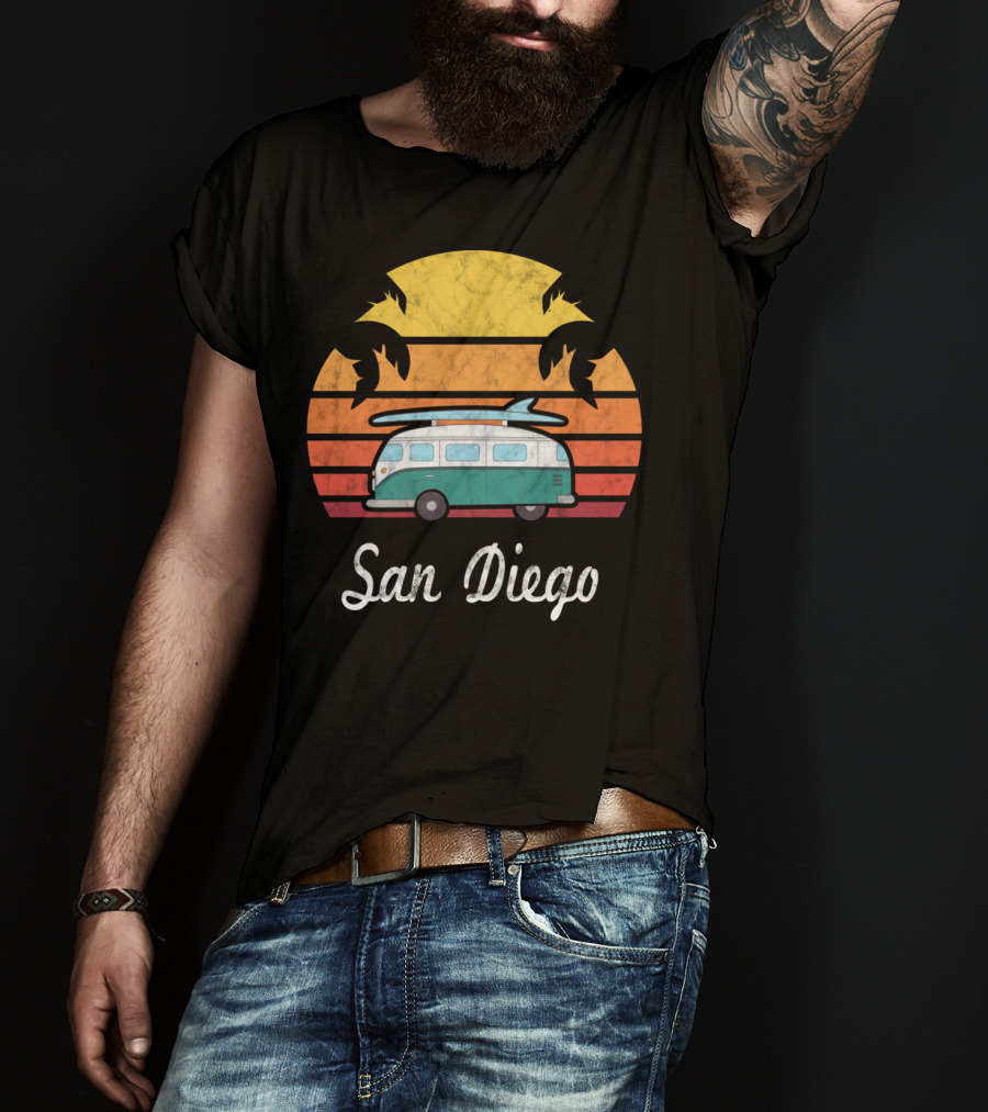 San Diego California Vintage Van Palm Sunset Souvenir T-Shirt