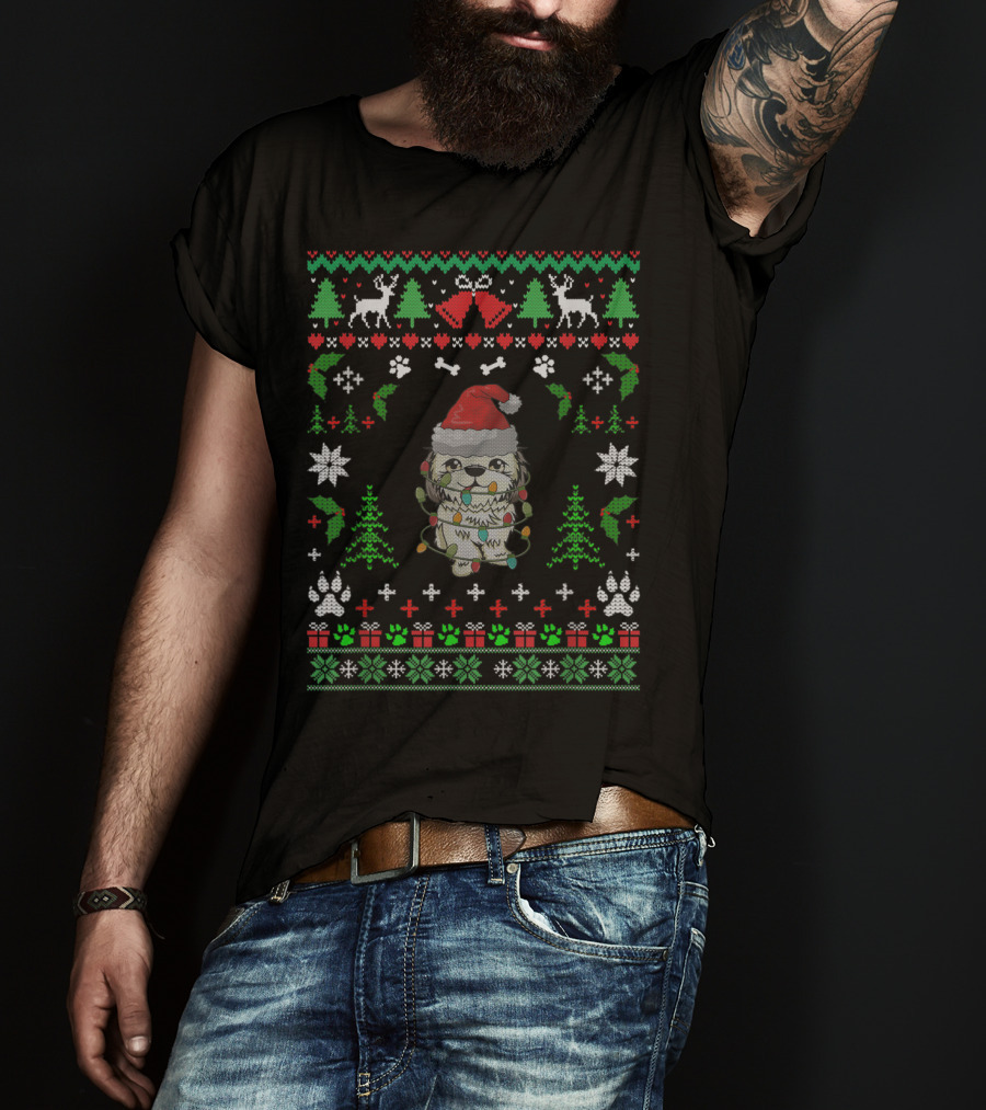 Shitzu Christmas Reindeer Santa Hat Ugly T-Shirt