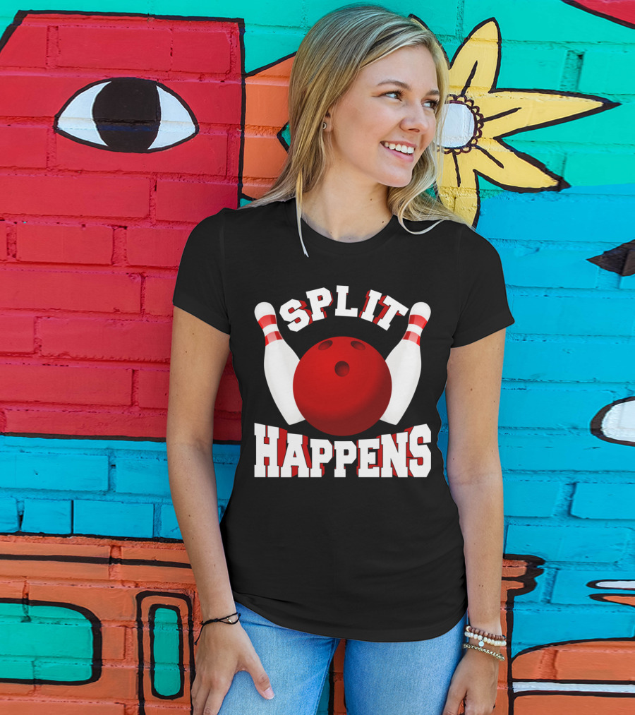 Split Happens Bowling Team Bowlers Joke Red Ball Pins T-Shirt