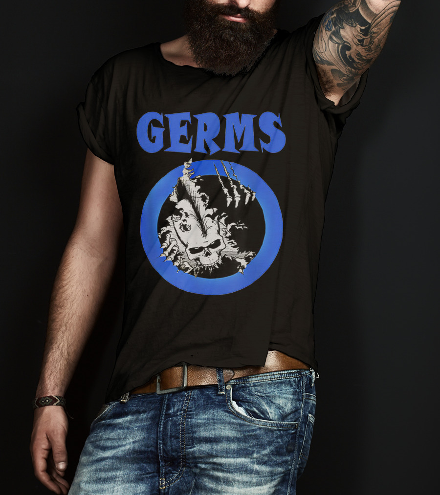 Germs Punk Rock Cool Skull Symbol With Blue Circle T-Shirt