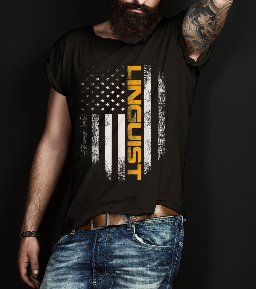 Vintage American USA Flag Linguist Cool T-Shirt