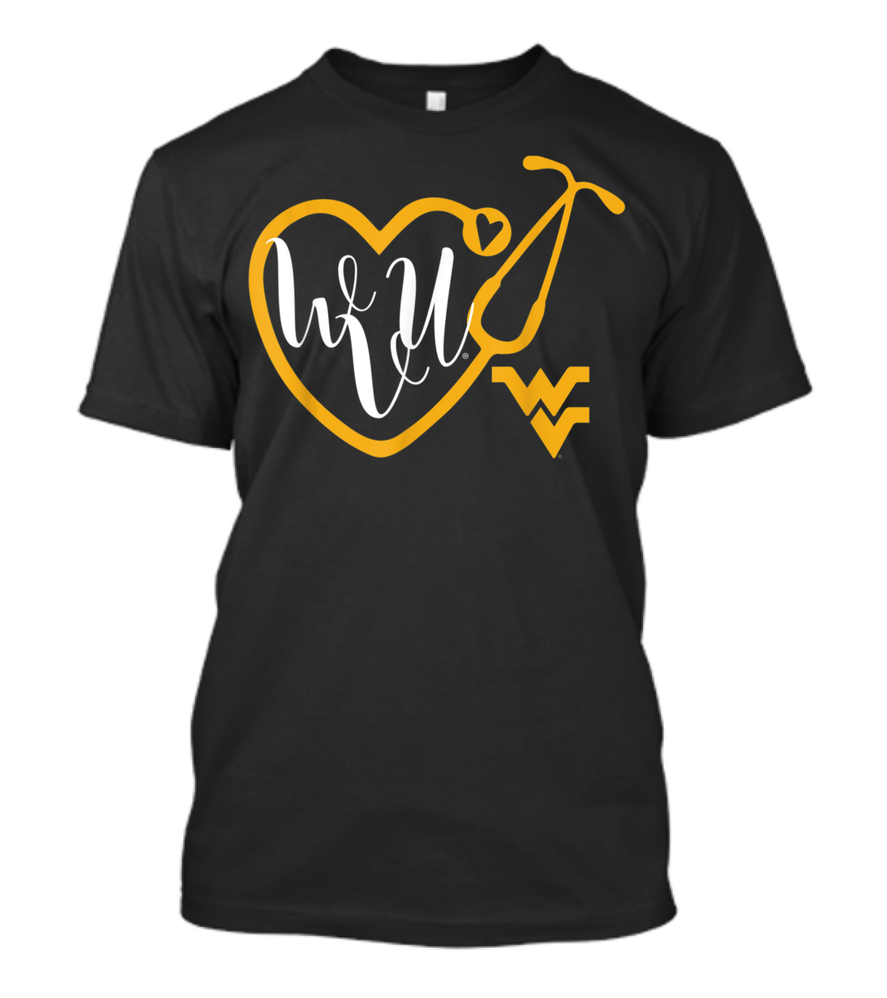 WVU West Virginia Mountaineers Nurse Heart Stethoscope T-Shirt