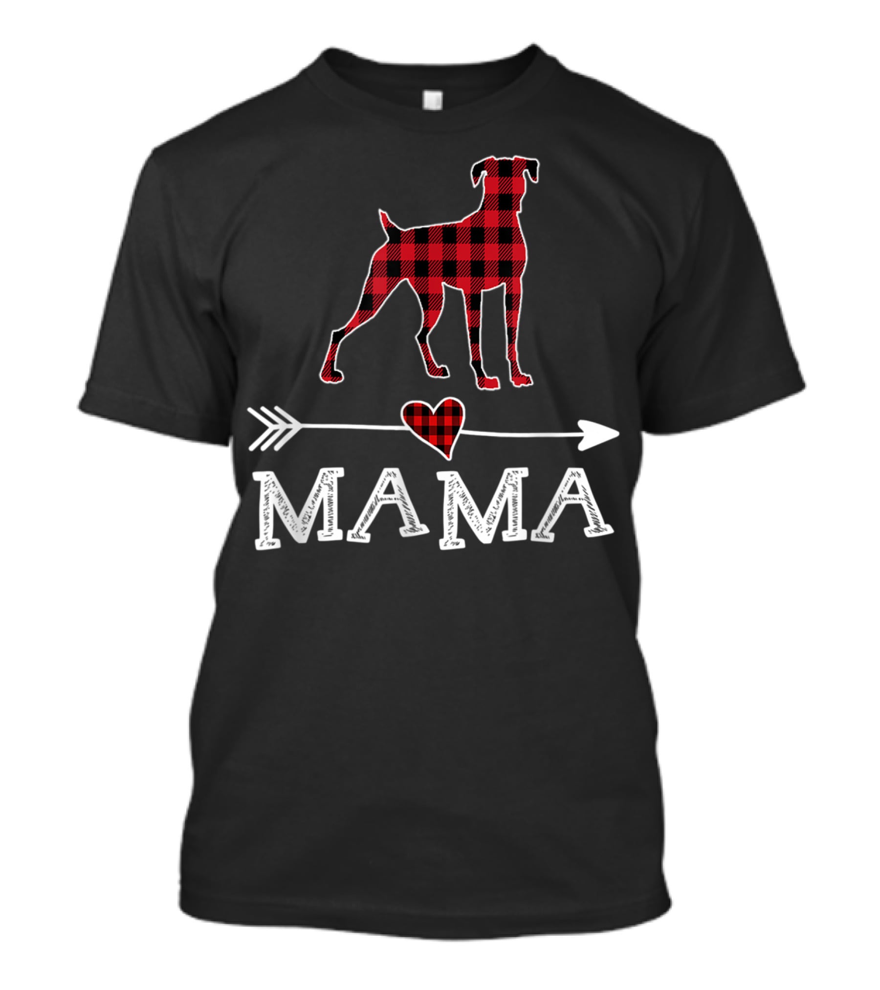 Mama Red Plaid Boxer Dog Heart Buffalo T-Shirt