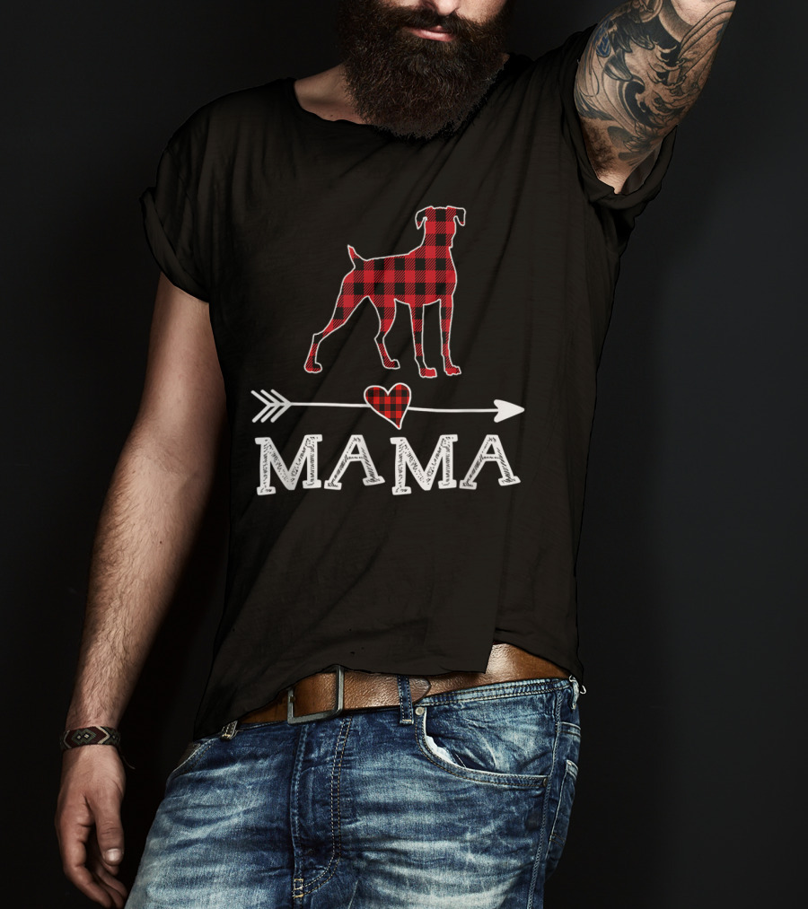 Mama Red Plaid Boxer Dog Heart Buffalo T-Shirt