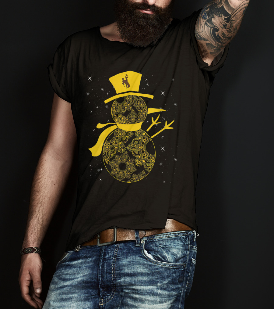 Wyoming Cowboys Mandala Snowman With Cowboy Hat T-Shirt