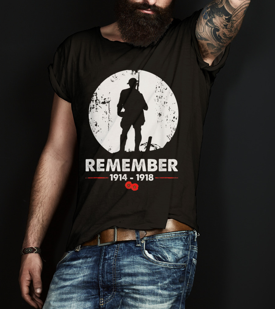World War 1 Remember 1914-1918 Soldier Silhouette With Poppies T-Shirt